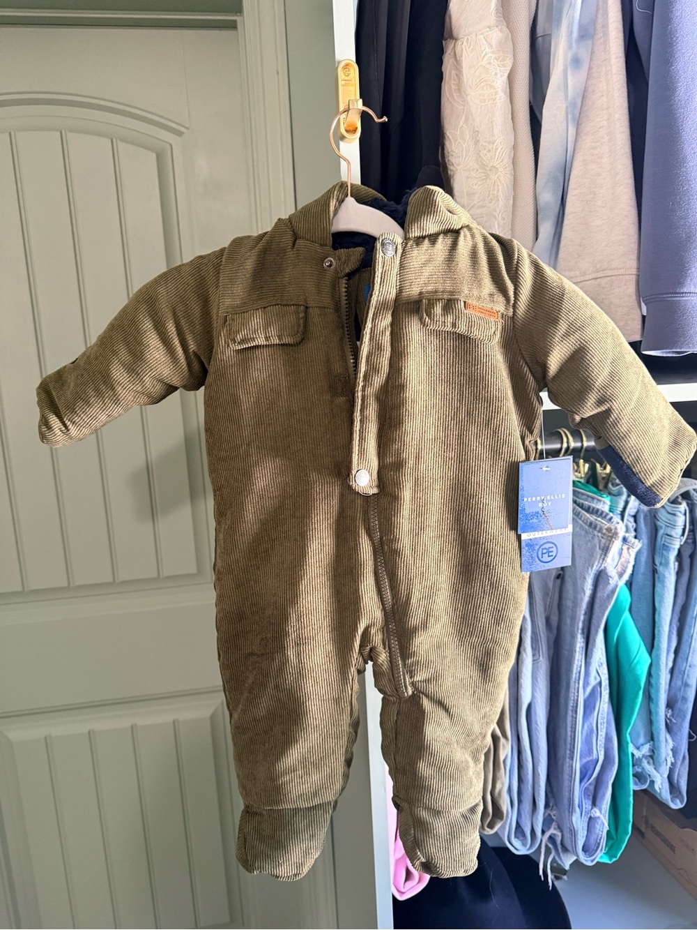 Perry Ellis Infant Corduroy Hooded Pram Snowsuit